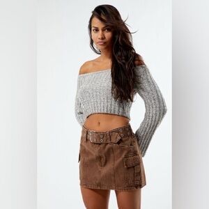 PacSun Belted Cargo Denim Mini Skirt Y2K festival wear